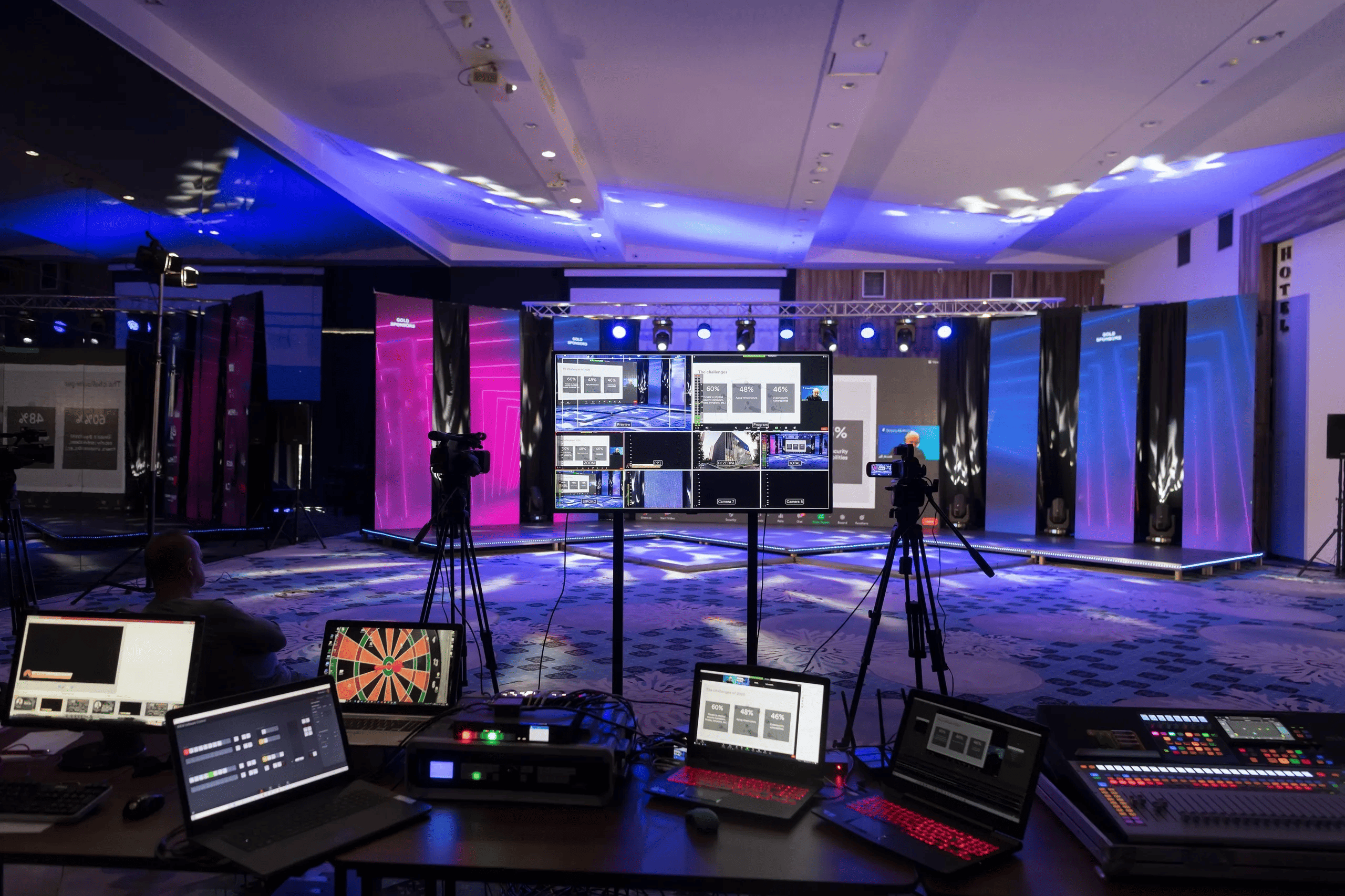 Professional video studio with cameras and lighting
