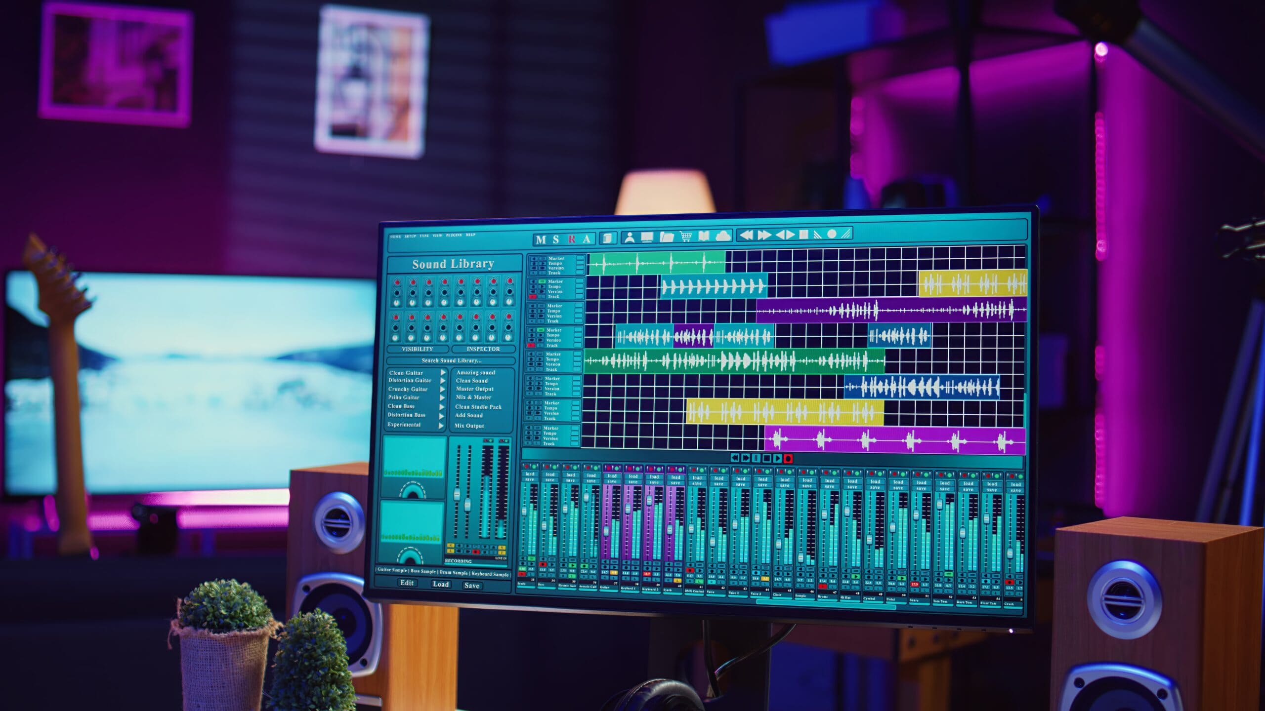 Audio editing workstation with level meters